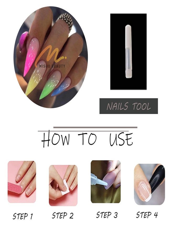 MISUD Press on Nails - Long Stiletto Glue on Nails with Summer Colorful, Acrylic Rainbow Design 24 pcs - Image 5